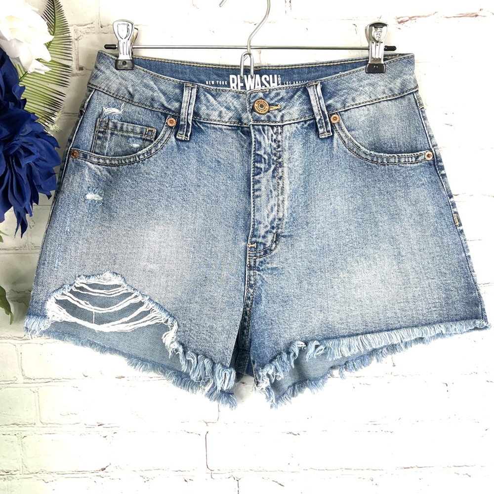 🚫SOLD! |•REWASH•| Super High Rise Wedge Vintage Reunion Jean Shorts - Picture 1 of 9